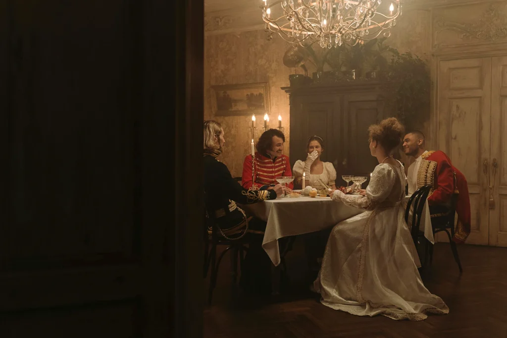 Dinner scene in a costume drama