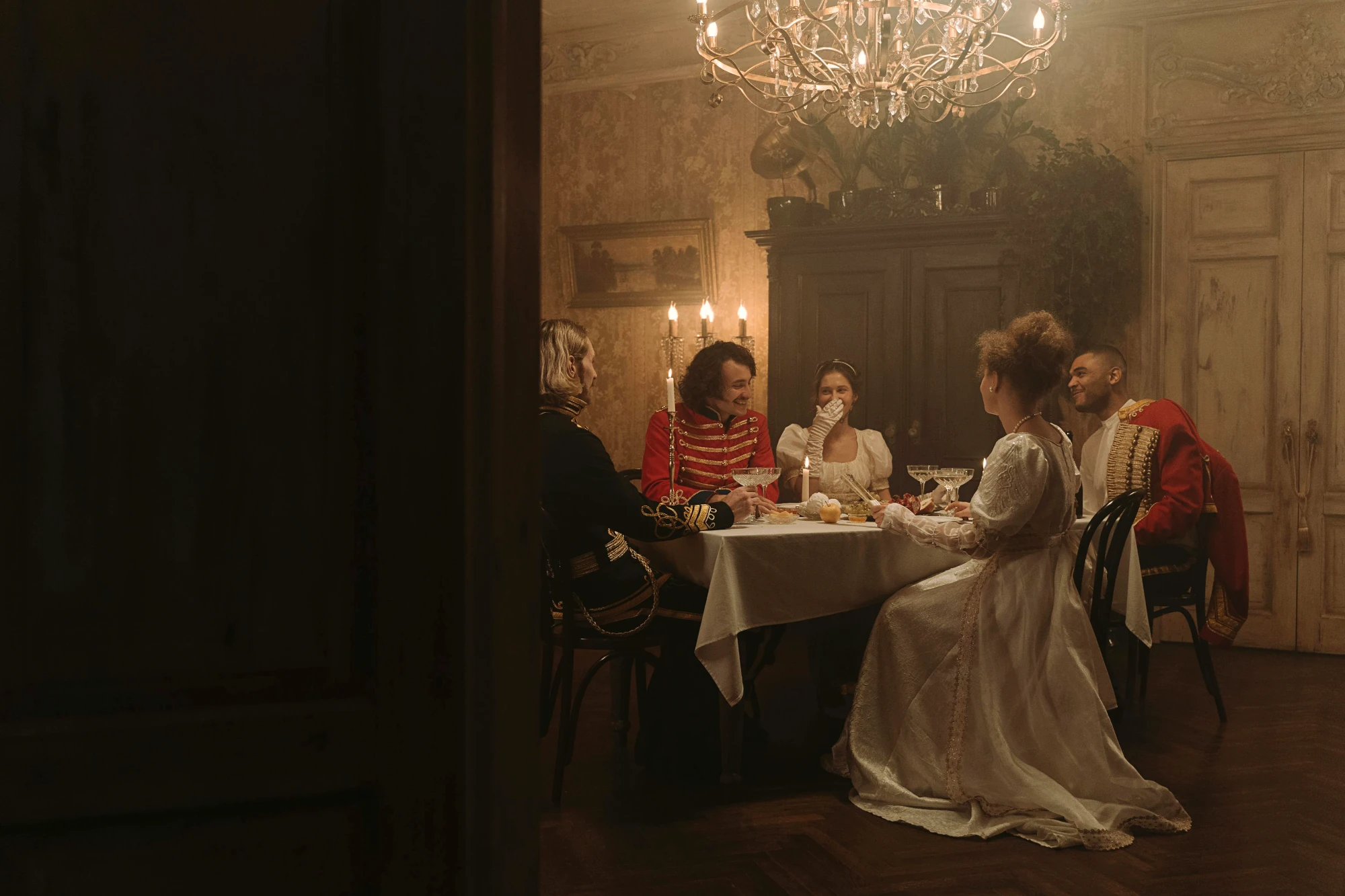 Dinner scene in a costume drama