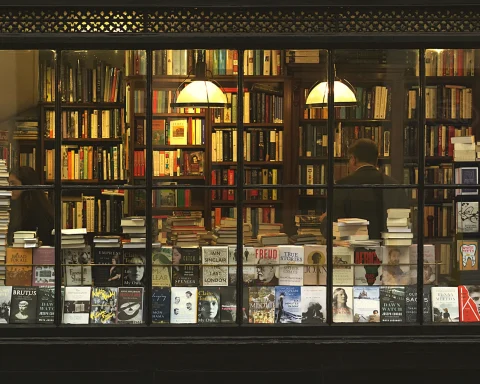 An antique bookshop window