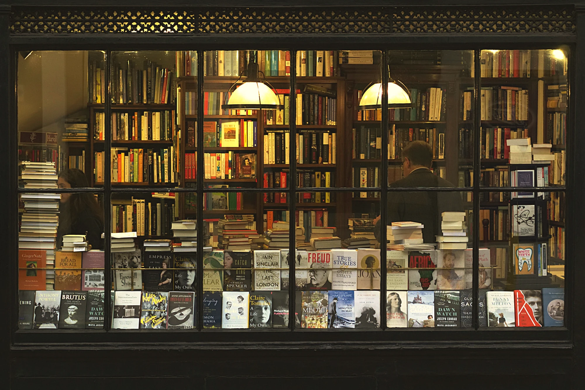 An antique bookshop window